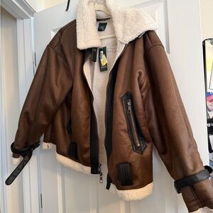 Wild Fable White Shearling Lined Aviator Style Jacket